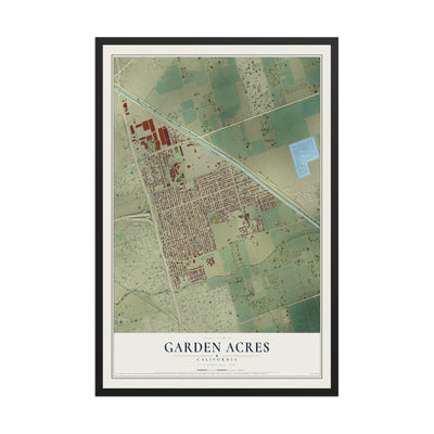 Map of Garden Acres, California, 12 x 18 inch print in a black wood frame