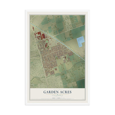 Map of Garden Acres, California, 12 x 18 inch print in a white wood frame