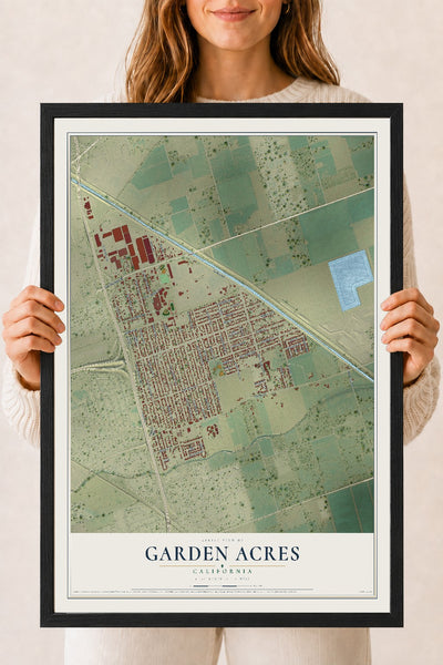 Map of Garden Acres, California, 18 x 24 inch print in a black wood frame