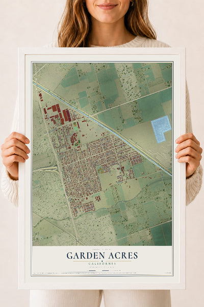 Map of Garden Acres, California, 18 x 24 inch print in a white wood frame