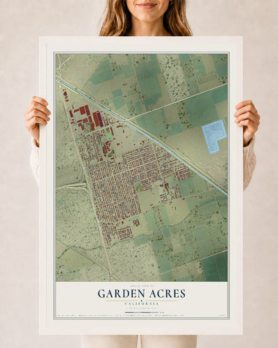 Map of Garden Acres, California, 24 x 36 inch print in a white wood frame