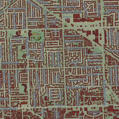 Second close-up of the map of Garden Grove, California print showing more streets and buildings