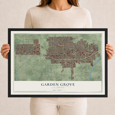 Map of Garden Grove, California, 12 x 18 inch print in a black wood frame