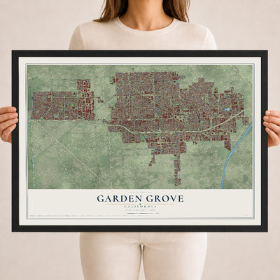 Map of Garden Grove, California, 18 x 24 inch print in a black wood frame