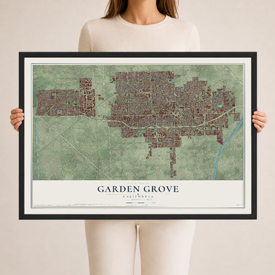 Map of Garden Grove, California, 24 x 36 inch print in a black wood frame