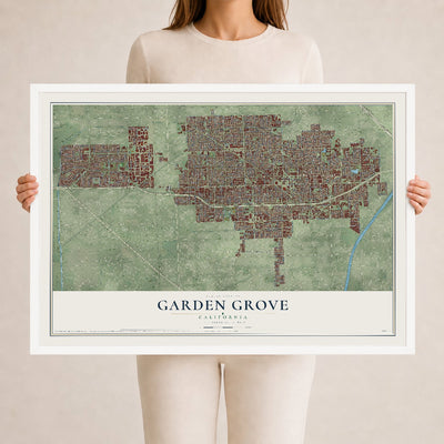 Map of Garden Grove, California, 24 x 36 inch print in a white wood frame