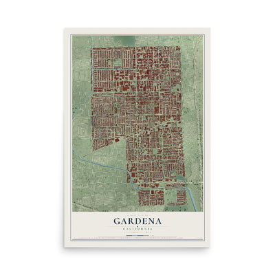 Map of Gardena, California, 12 x 18 inch unframed archival matte print