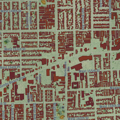 Second close-up of the map of Gardena, California print showing more streets and buildings