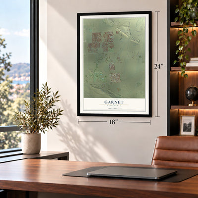 Garnet, California map, 18 x 24 inch print in a black frame in a home office