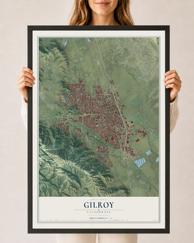 Map of Gilroy, California, 24 x 36 inch print in a black wood frame