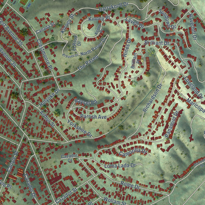 Close-up of the map of Glassell Park, California print showing street and building detail