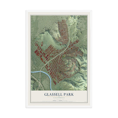 Map of Glassell Park, California, 12 x 18 inch print in a white wood frame