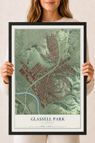 Map of Glassell Park, California, 18 x 24 inch print in a black wood frame