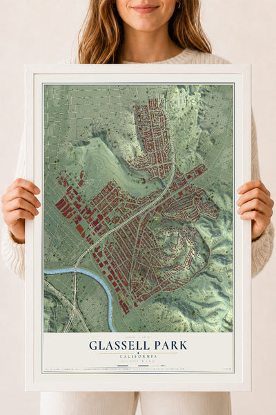 Map of Glassell Park, California, 18 x 24 inch print in a white wood frame