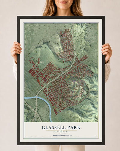 Map of Glassell Park, California, 24 x 36 inch print in a black wood frame