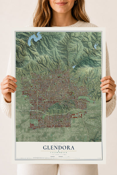 Map of Glendora, California, 18 x 24 inch unframed archival matte print