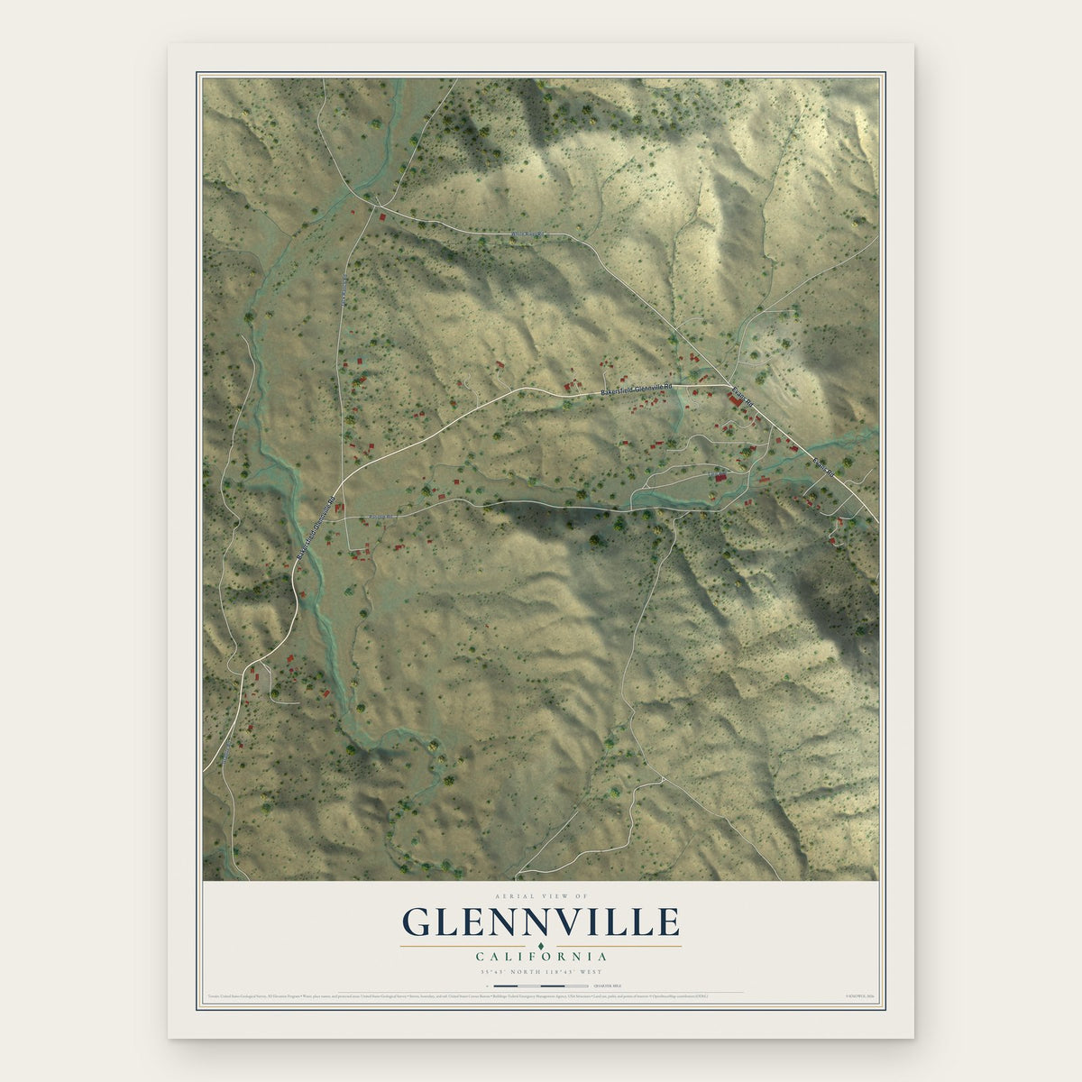 Glennville, California map print, the full design