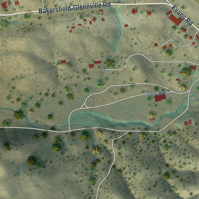 Close-up of the map of Glennville, California print showing street and building detail