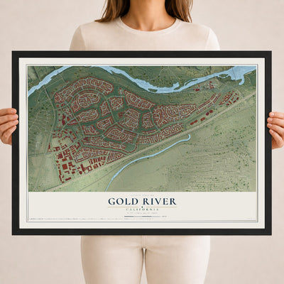 Map of Gold River, California, 18 x 24 inch print in a black wood frame