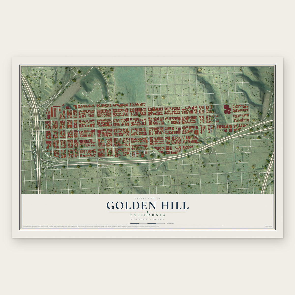 Golden Hill, California map print, the full design