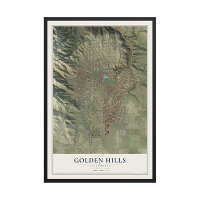 Map of Golden Hills, California, 12 x 18 inch print in a black wood frame