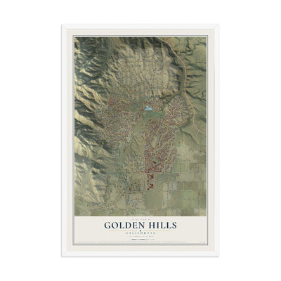 Map of Golden Hills, California, 12 x 18 inch print in a white wood frame