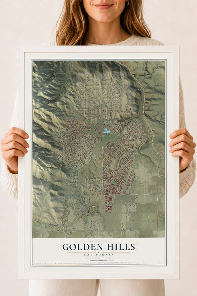 Map of Golden Hills, California, 18 x 24 inch print in a white wood frame