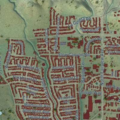 Close-up of the map of Goleta, California print showing street and building detail