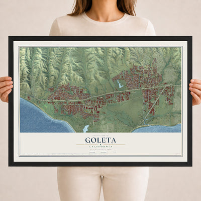Map of Goleta, California, 18 x 24 inch print in a black wood frame