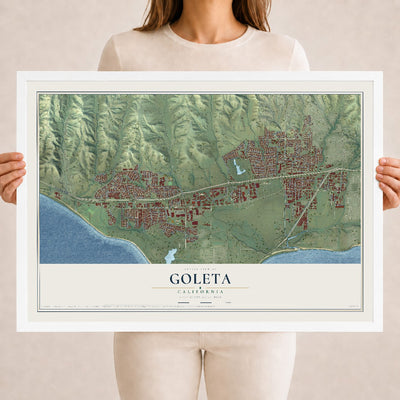 Map of Goleta, California, 18 x 24 inch print in a white wood frame