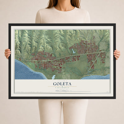 Map of Goleta, California, 24 x 36 inch print in a black wood frame
