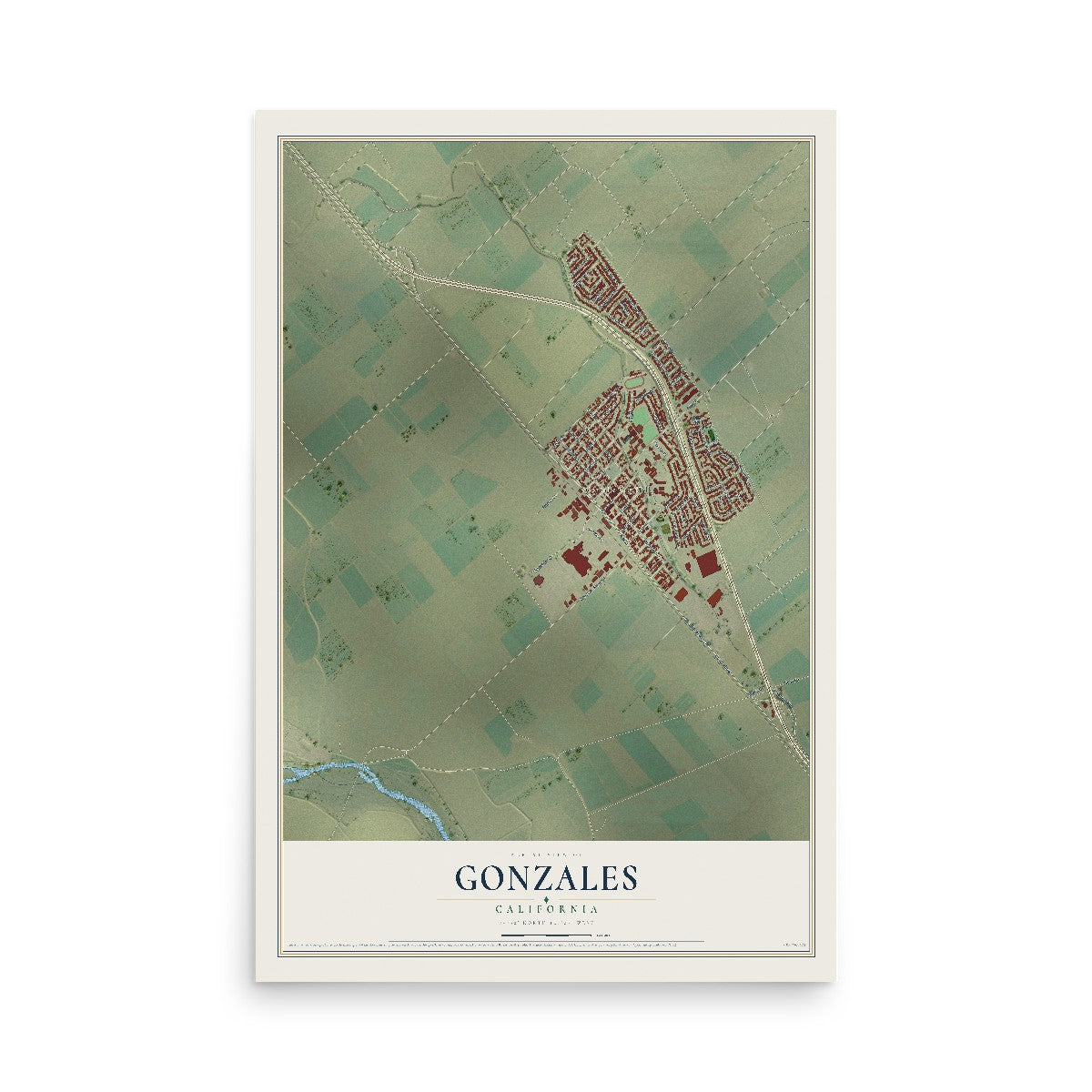 Map of Gonzales, California, 12 x 18 inch unframed archival matte print