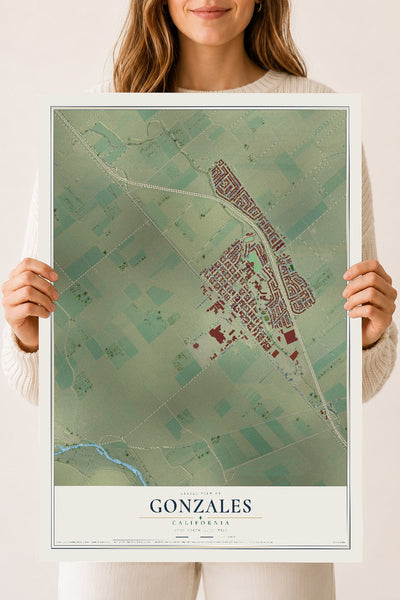 Map of Gonzales, California, 18 x 24 inch unframed archival matte print