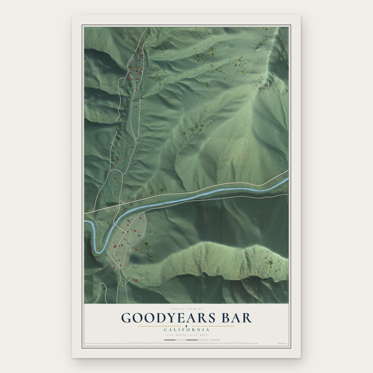 Goodyears Bar, California map print, the full design