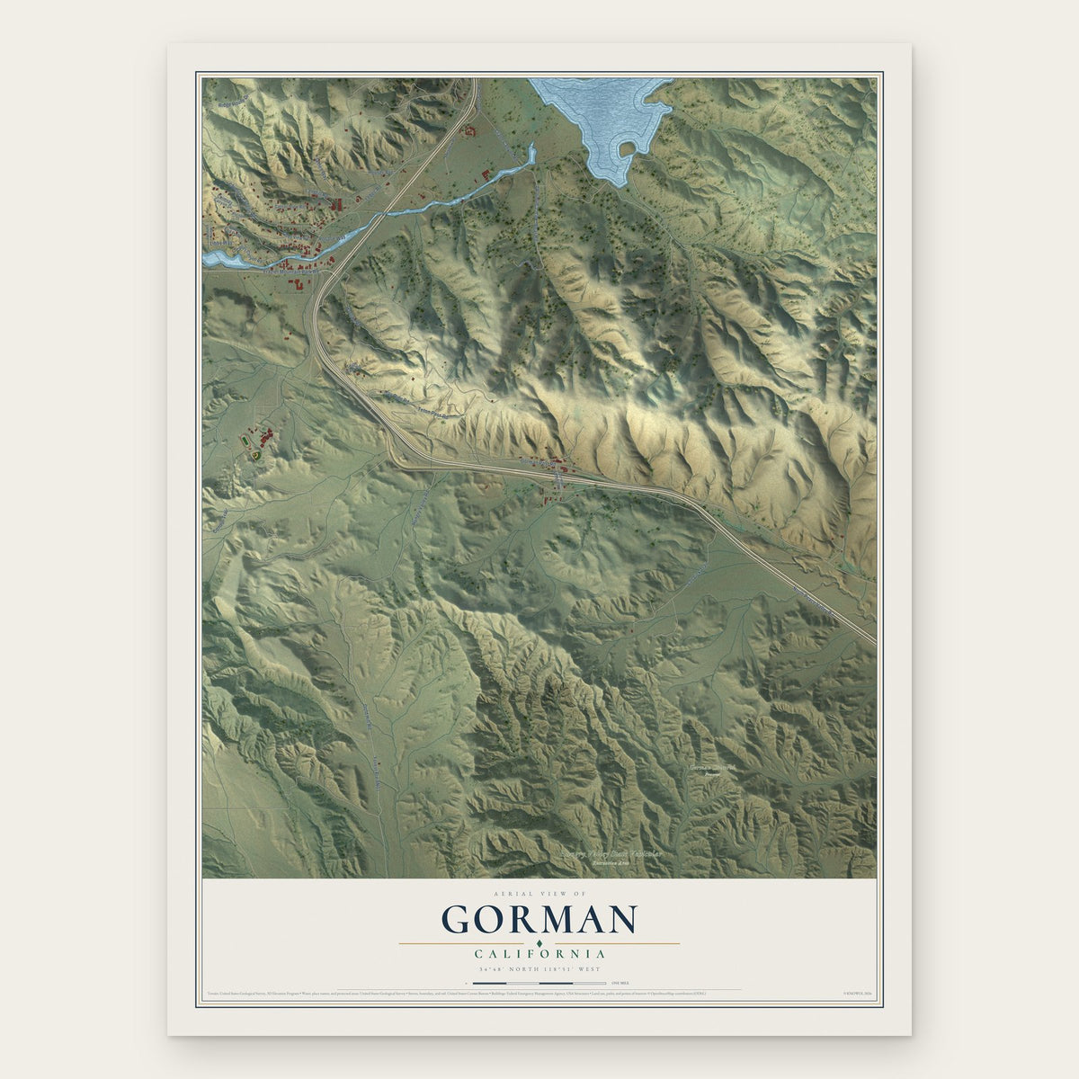 Gorman, California map print, the full design