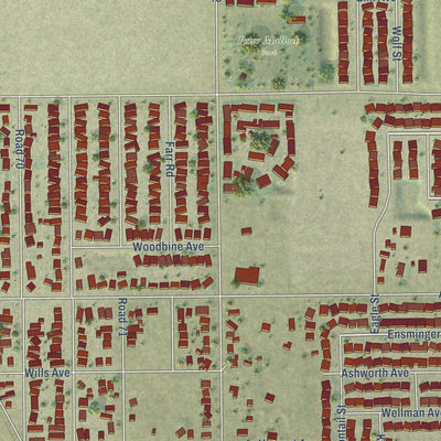 Close-up of the map of Goshen, California print showing street and building detail