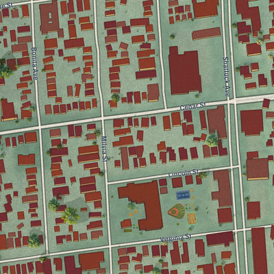 Close-up of the map of Gourmet Ghetto, California print showing street and building detail