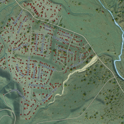 Close-up of the map of Graeagle, California print showing street and building detail