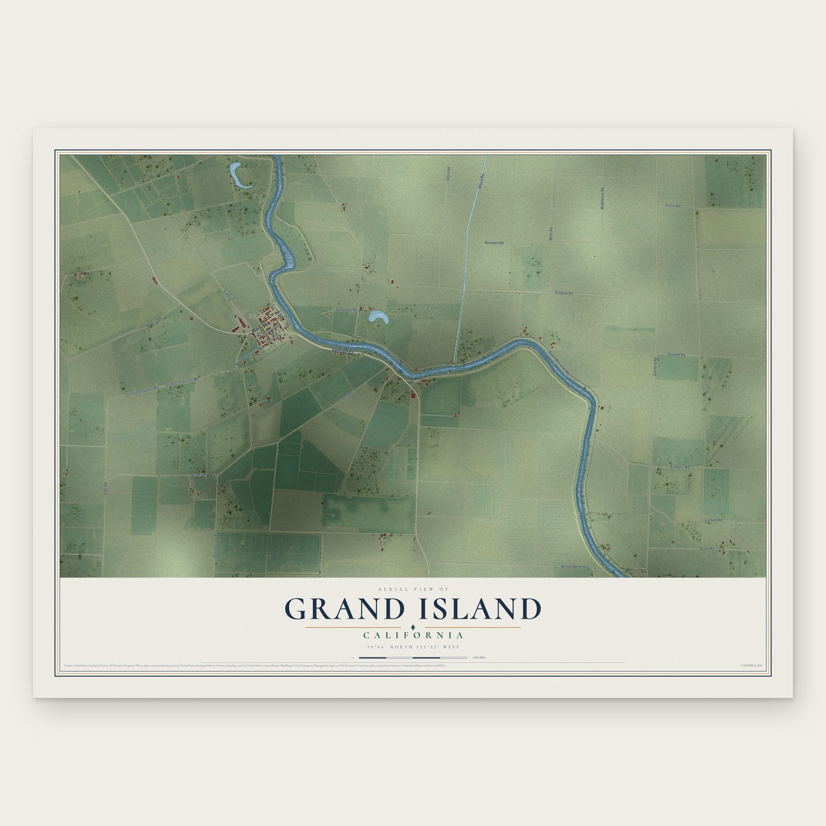 Grand Island, California map print, the full design