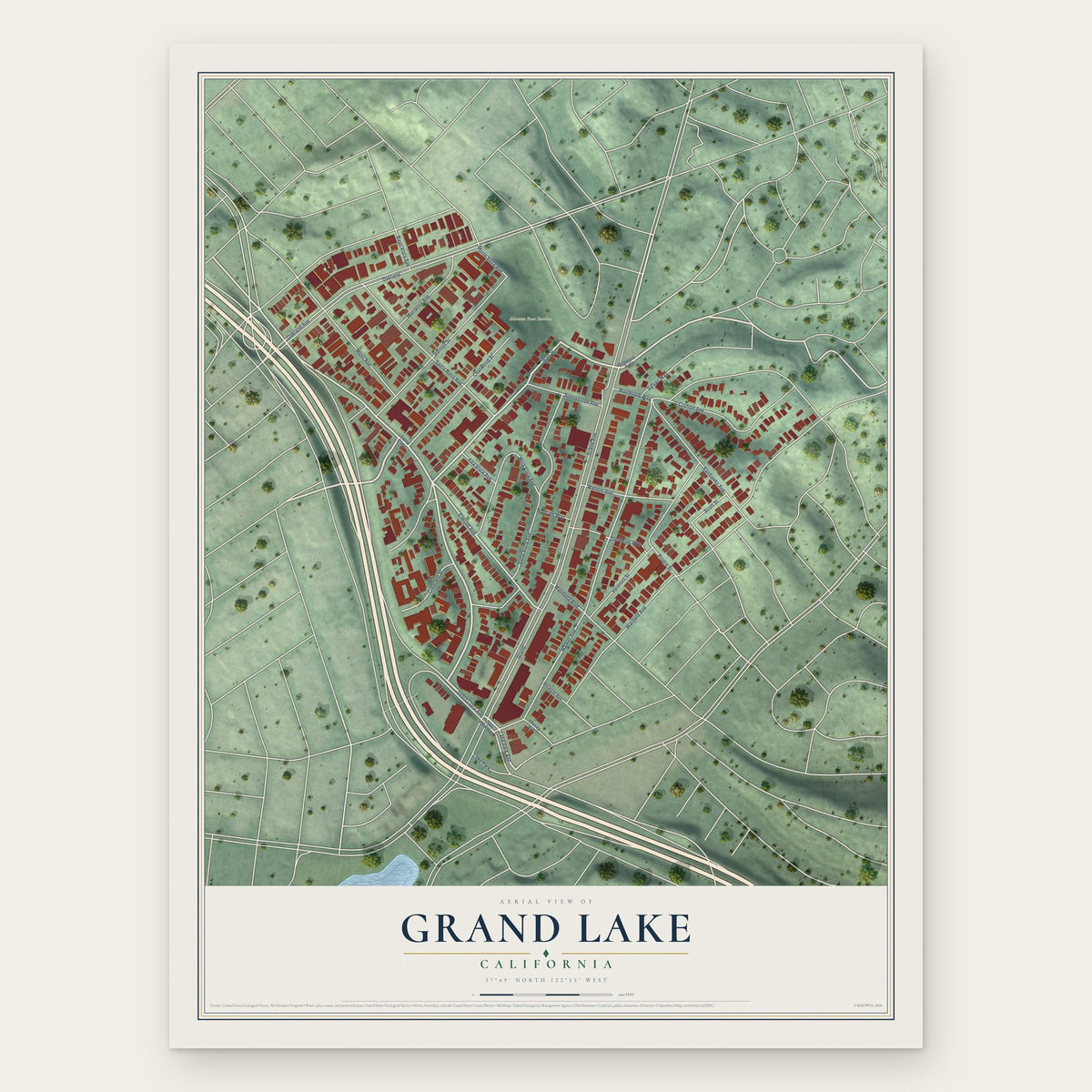Grand Lake, California map print, the full design