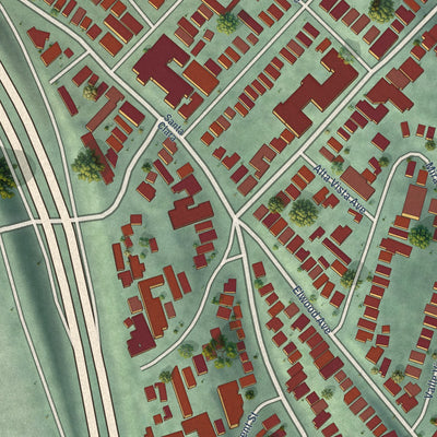 Close-up of the map of Grand Lake, California print showing street and building detail