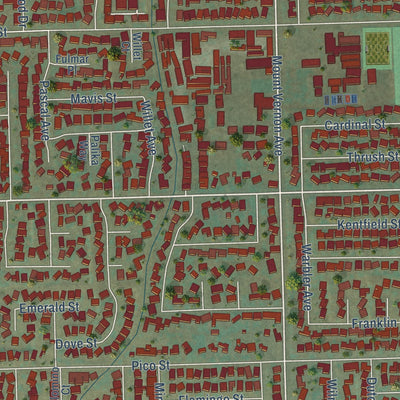Close-up of the map of Grand Terrace, California print showing street and building detail