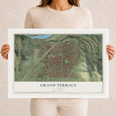Map of Grand Terrace, California, 12 x 18 inch print in a white wood frame
