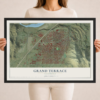 Map of Grand Terrace, California, 18 x 24 inch print in a black wood frame