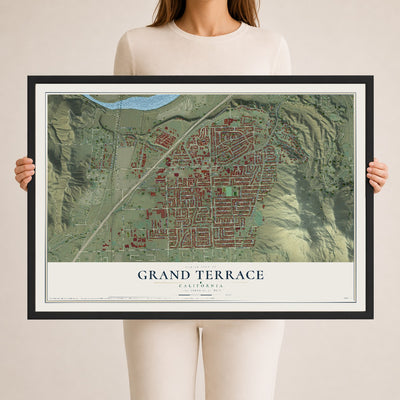 Map of Grand Terrace, California, 24 x 36 inch print in a black wood frame