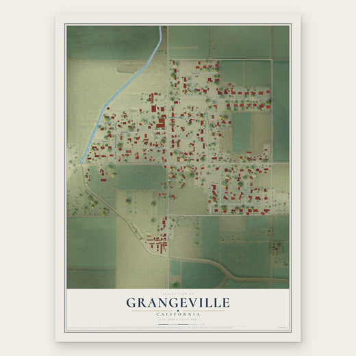 Grangeville, California map print, the full design