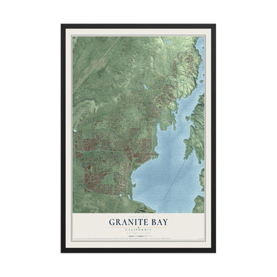 Map of Granite Bay, California, 12 x 18 inch print in a black wood frame