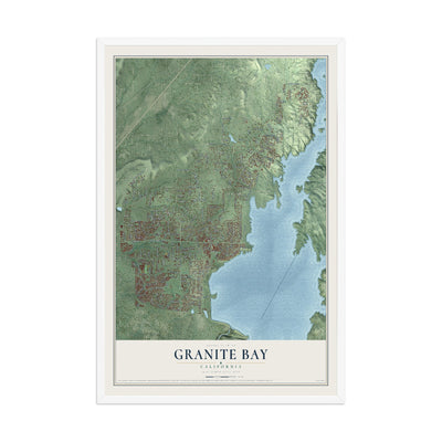 Map of Granite Bay, California, 12 x 18 inch print in a white wood frame