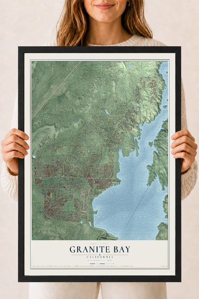 Map of Granite Bay, California, 18 x 24 inch print in a black wood frame
