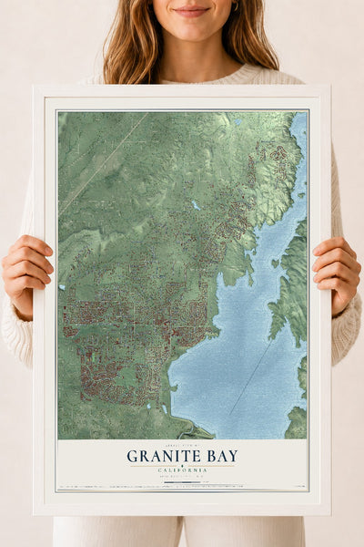 Map of Granite Bay, California, 18 x 24 inch print in a white wood frame